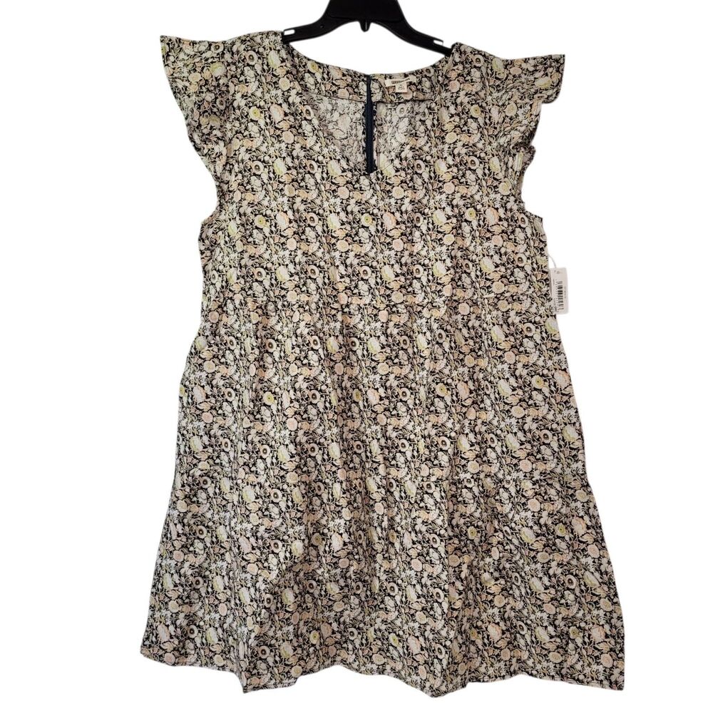 GOODTHREADS Relaxed-Fit Floral Linen Flutter Sleeve Peasant Dress Size X-Large